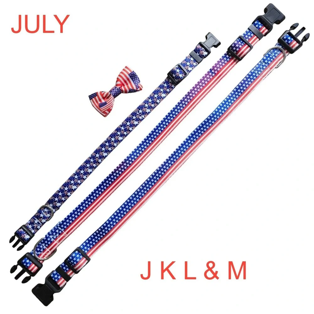Independence 4th of‎ July America flag summer pet collar bow flower create a set